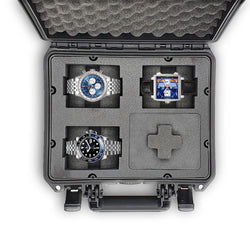 MC-CASES ® Étui à montres Étui pour jusqu'à 4 montres - Étui de voyage - Étanche - Verrouillable - Parfait pour les voyages - Extrêmement protégé