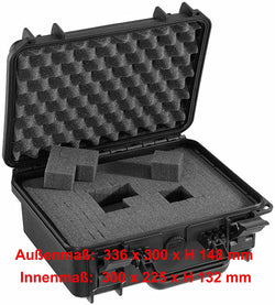 Waterproof and dustproof case with plucked foam in the bottom and convoluted foam in the lid